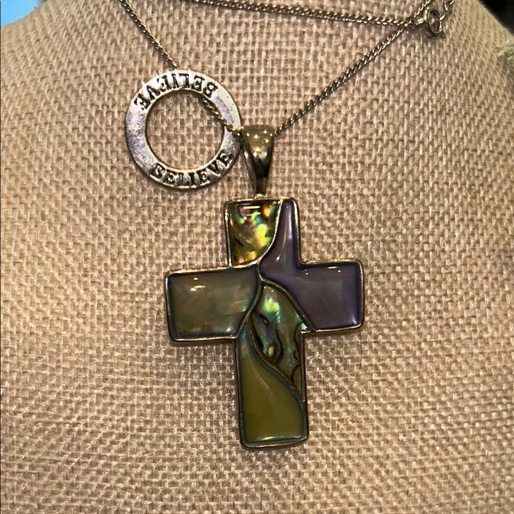 Elegant Multicolor Cross Pendant Necklace - Picture 2 of 7